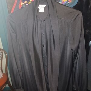 Elegant Black Women's Blouse with Tie Neck